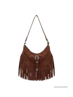 Fringe Hobo Purse for Women Tassel Shoulder Bag Vintage Suede Handbag Hippie